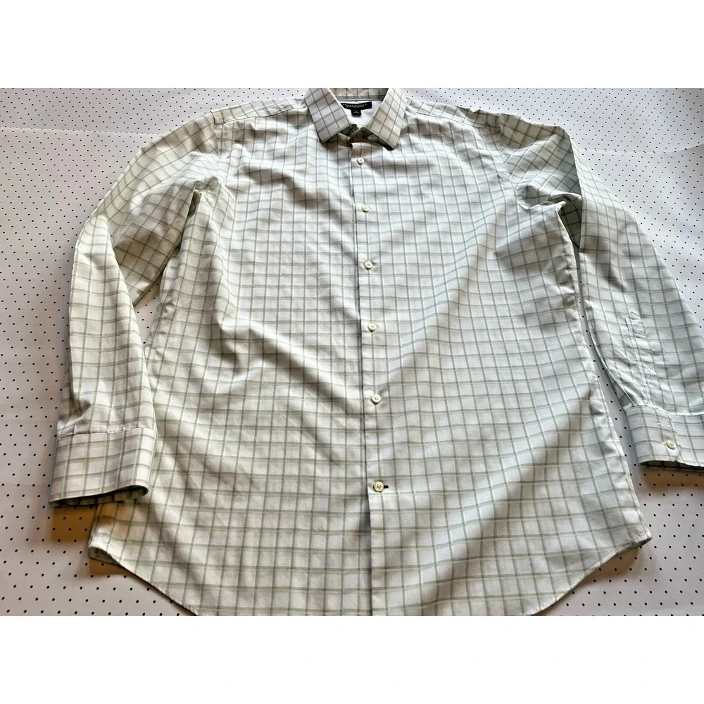 Banana Republic Non-Iron Slim Fit Windowpane Dress Shirt Men's XL Green Stripe